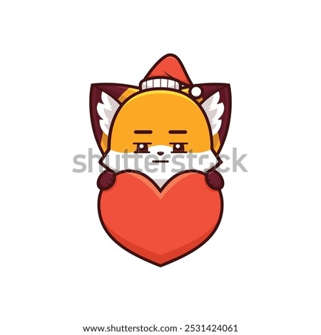 Suspicious and Grumpy Christmas Fox Holding Heart Icon, Unique Holiday Art, Cute Holiday Illustration, best for logos, for icons in your designs, best for t-shirt designs