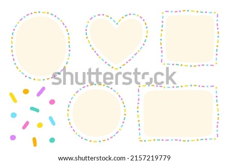 Bright Colorful Minus Dot Dash Line Doodle Hand Drawing Drawn Heart Circle Square Oval Rectangle Sticky note Shape Borders Frames Plate Sticky Note Set Collection Background Vector Illustration