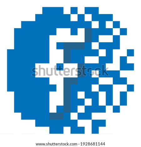 Letter F from the particles. F logo facebook. Vector illustration pixel art logotype design.