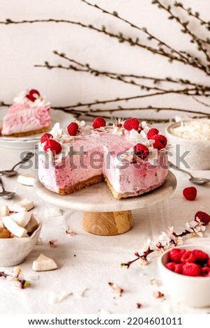 Similar – Foto Bild gebackener veganer Käsekuchen mit Mohnblumensirup