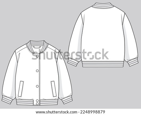 Child Kids Boys Girls Unisex Bomber Jacket Fashion Flat Technical Sketch Mockup Cad