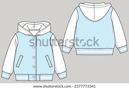 Toddler Girls Boys Hooded Varsity Bomber Jacket Fashion Technical Flat Sketch Cad Design