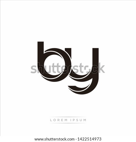 by b y Initial Letter Split Lowercase Modern Monogram linked outline rounded logo