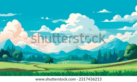 spring landscape background, simple, vector illustration