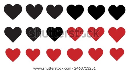 set of heart icons, black and red hearts on a white background, vector heart