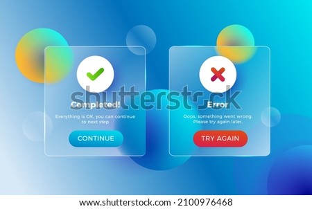 Glassmorphism user interface message for mobile apps or web application blue and yellow gradient ball concept
