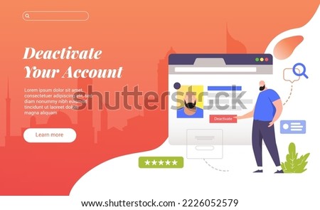 Concept of account deactivation menu for application screen Vector landing page