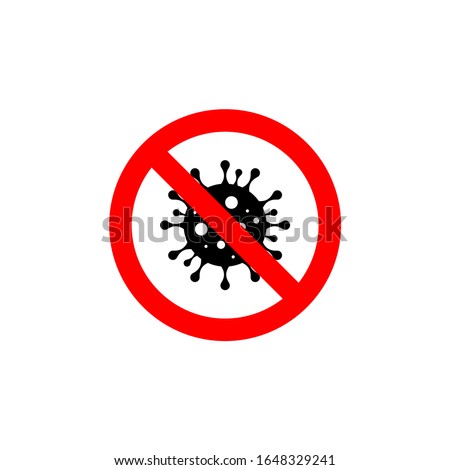 Coronavirus Icon with Red Prohibit Sign, Covid-2019 2019-nCoV Novel Coronavirus Bacteria. No Infection and Stop Coronavirus Concepts. Dangerous Coronavirus Cell in China, Wuhan. Isolated Vector Icon