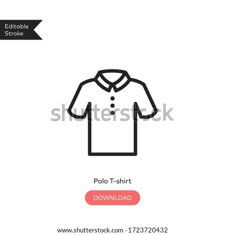 Polo T-shirt or Simple Button T-shirt with Collar Line Icon with Editable Stroke on White Background