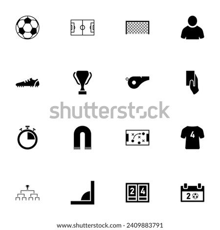 Soccer icon - Expand to any size - Change to any colour. Perfect Flat Vector Contains such Icons as ball, stadium, trophy, foot, strategy, score, cup, player, referee, club, corner, kick, stopwatch