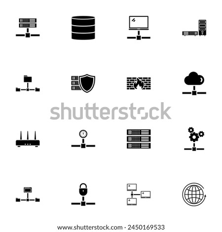 Network Servers icon - Expand to any size - Change to any colour. Perfect Flat Vector Contains such Icons as firewall, router, personal computer, data storage, routing network, data exchange, notebook