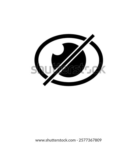 Blind, Disabled Eye, No View, Hidden visibility Solid Flat Vector Icon Isolated on White Background.