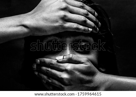 Similar – Image, Stock Photo Portrait about violence against women | Young woman symbolizes: No