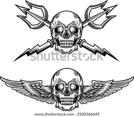 skull wings and skull with trident zeus