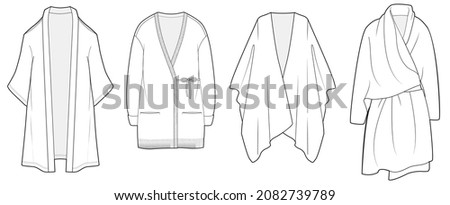 set of dressing gown fashion flat sketch vector illustration