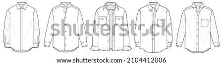 flat sketch set of mens long sleeve shirts vector illustration