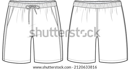 men's shorts vector illustration front and back view fashion flat sketch