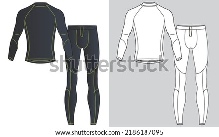 mens base layer set top and bottom fashion flat sketch vector illustration