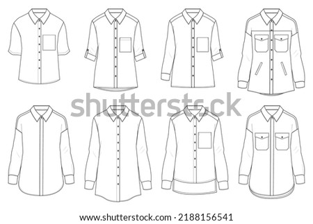 womens shirt blouse flat sketch vector illustration long sleeve formal wear shirt technical drawing apparel template. cad mockup.