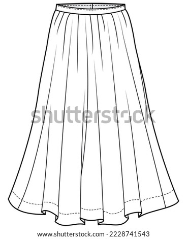 womens maxi skirt flat technical cad drawing