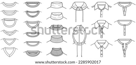 types of t shirt necklines flat sketch vector illustration technical cad drawing template Foto stock © 