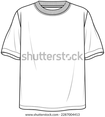 women oversized boxy t shirt crew neck short sleeve wide baggy t shirt flat sketch vector illustration technical drawing template. CAD mockup.