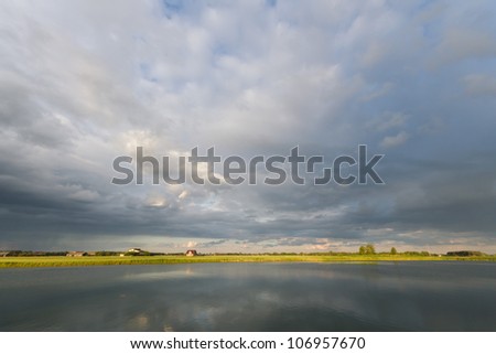 blue lake with cloudy sky, nature series