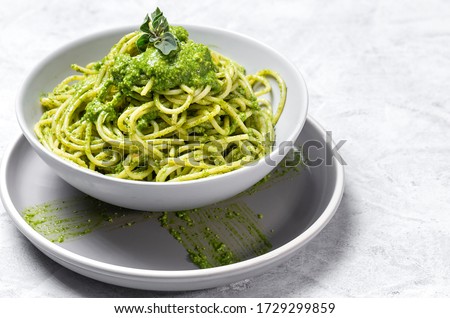 Similar – Image, Stock Photo Pasta with pesto sauce minimalist on a pink background