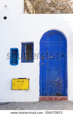 Streets and corners of doors and windows of Tangier in Morocco