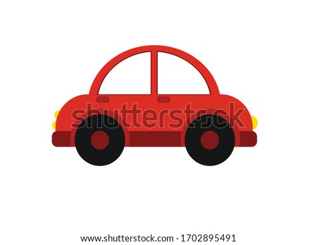 red car, flat vector image of baby toy car on a white background