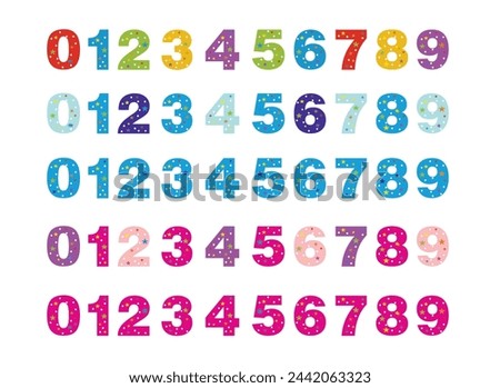 numbers for children, from 0 to 9. Todlers learning material. Card for learning numbers. Number 0-9. colored numbers in white dots and stars