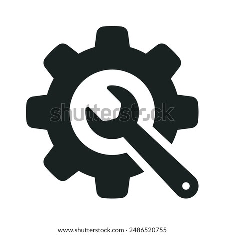 Repair setting icon. Wrench with gear.