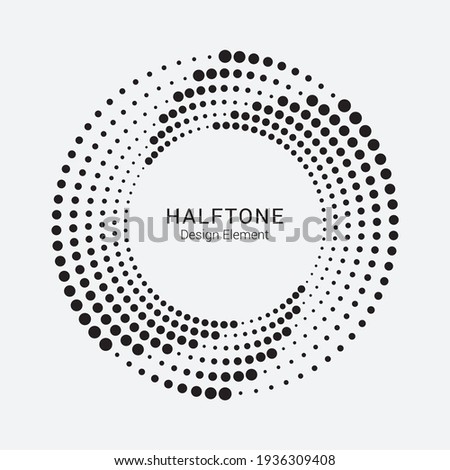 Halftone circular frame logo. Circle dots isolated on the white background. Fabric design element.Halftone circle dots texture. Vector design element for various purposes.