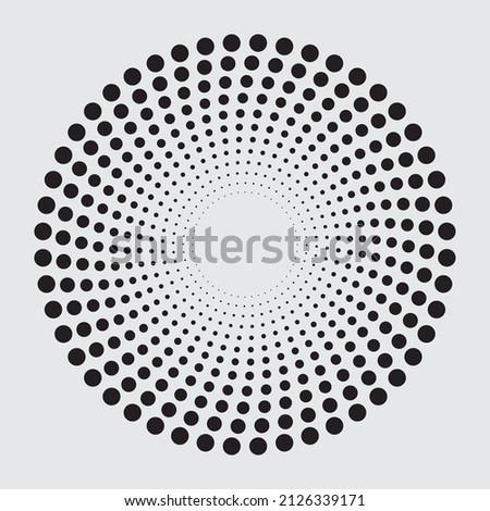 Halftone dotted background circularly distributed. Halftone effect vector pattern. Circle dots isolated on the white background. Dotted design element with dots.
