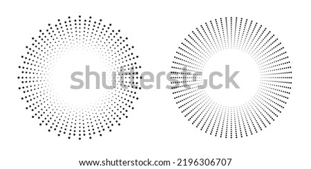 Halftone dots in radial form. Vector dotted frame. Radial halftone dotted background. Fireworks Explosion background. Vector Illustration. Halftone design element for various purposes.