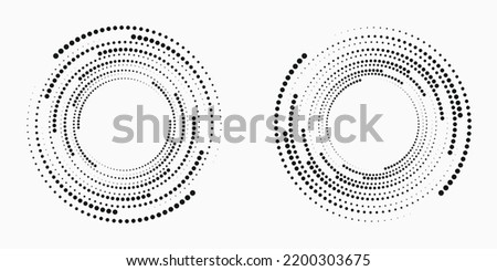 Halftone circular logo set. Circle dots isolated on the white background. Fabric design element. Halftone circle dots texture. Vector design element for various purposes.