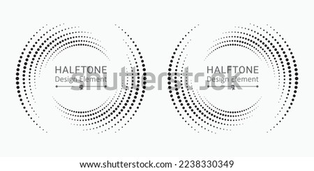 Dotted, dots, speckles abstract concentric circle. Spiral, swirl, twirl element. Circular and radial lines volute, helix. Segmented circle with rotation. Radiating arc lines.