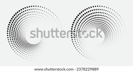 Dotted circular logo set. circular concentric dots isolated on the white background. Halftone fabric design.Halftone circle dots texture. Vector design element for various purposes.