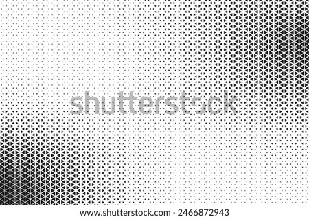 Triangular halftone background. Vector geometric technology abstract background. Halftone triangles retro pattern. Minimal 80s style dynamic tech geometric pattern. 