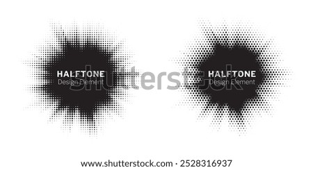 Halftone background set. Glowing light halftone effect. Abstract grunge starburst halftone dots background. Star flare, shine light halftone texture. Retro style dotted background.