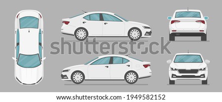 Car in different view. Front, back, top and side car projection. Flat illustration for designing. Vector sedan auto.