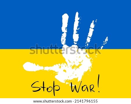 Vector ukraine flag with palm with stop the war in Ukraina.