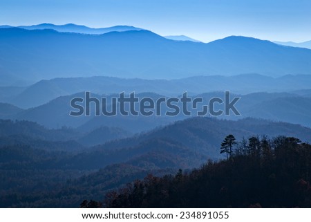 View from Look Rock, Waves of misty mountains, Great Smoky Mountains National Park
