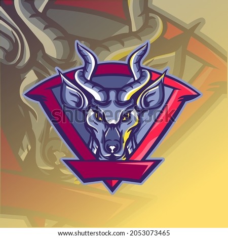 horned animal mascot logo, brave face, for squad gaming