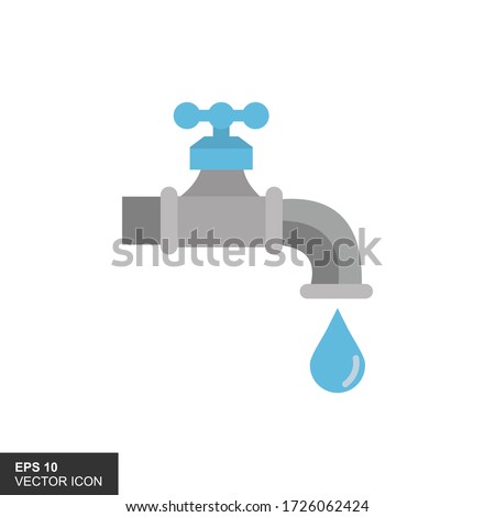 Illustration of faucets and water drops on a white background.