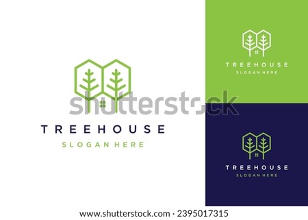 logo design tree houses, or houses with tree line art