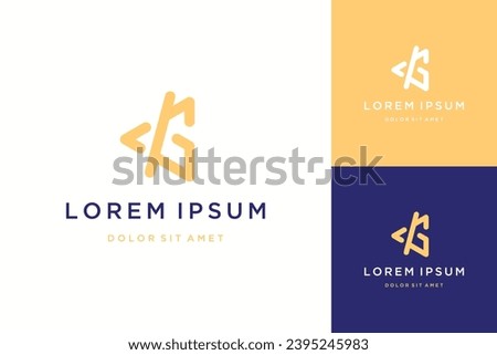 developer logo design, or monogram or initials letter G with code or triangle with a slash