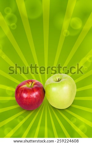 Green and white apples side by side on a white background