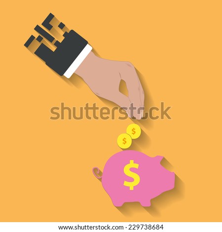 business hand saving money in piggy bank.