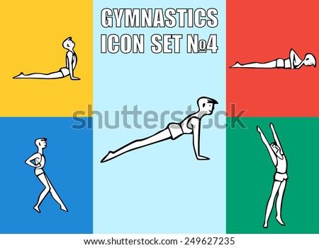 Set of yoga or gymnastics poses. Boy in recreation activities. Healthy lifestyle exercises. Vector illustration icon EPS10